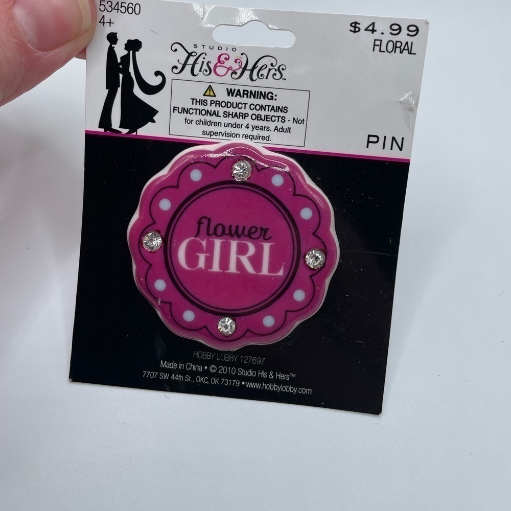 His & Hers Purple/Pink Flower Girl Ceramic Pin NWT